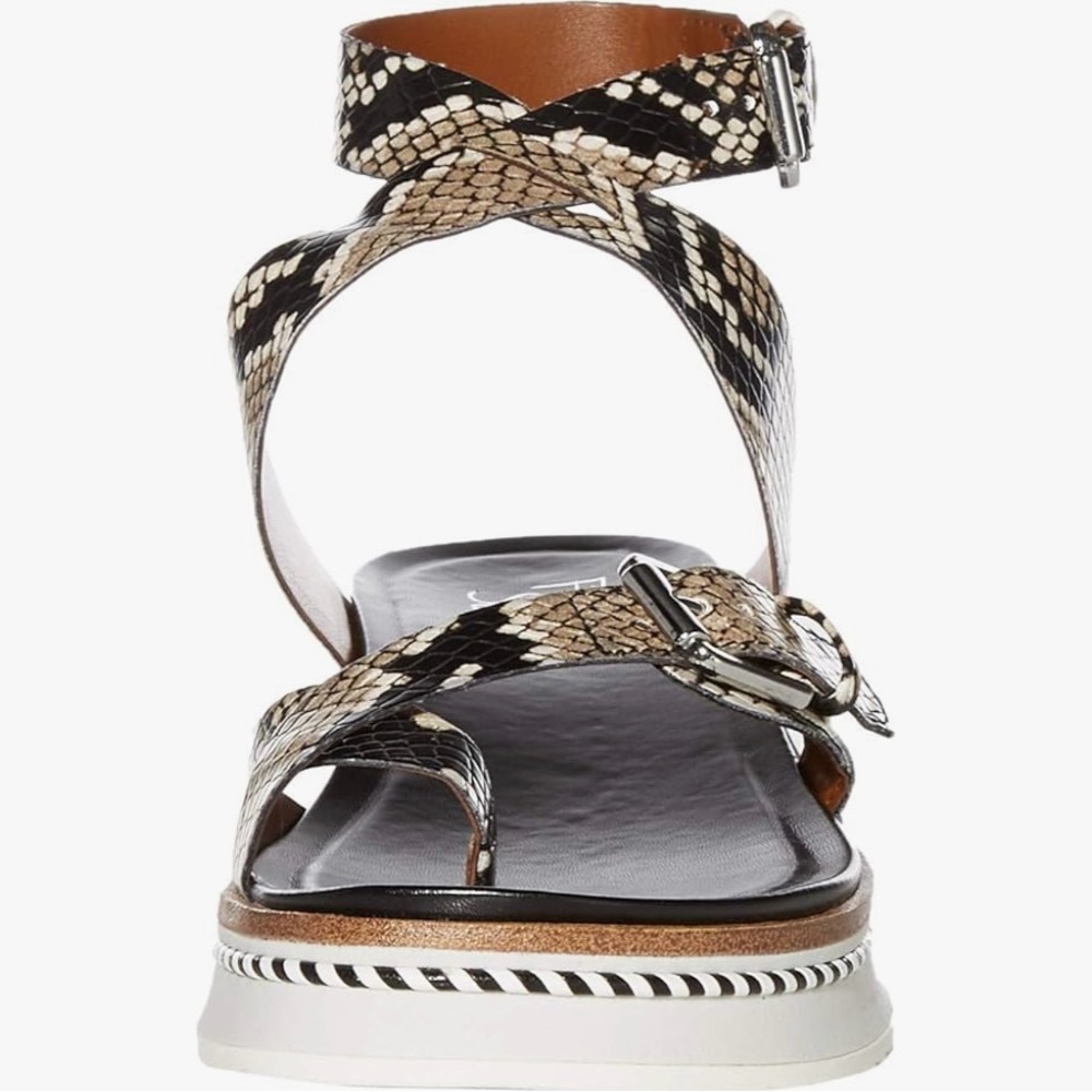 NEW Franco Sarto Black and Tan Snakeskin Sandals